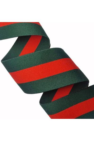 ŞENEL DAR DOKUMA 4cm Red-Green Striped Jacquard Woven Elastic-Waist Leg Skirt Flat Elastic- Elastic Band / 25m