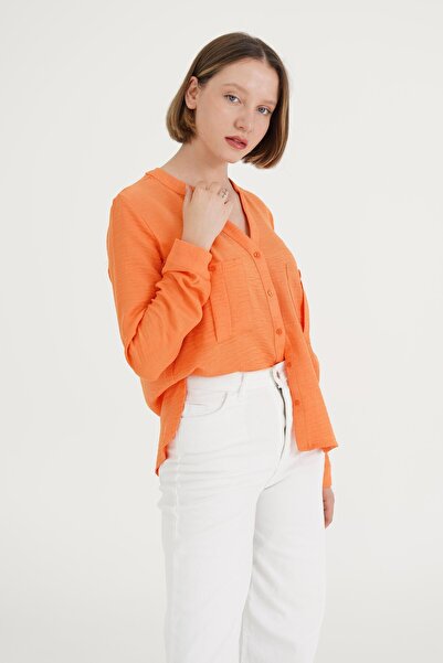 Hipo Trend Dvostruka Sa džepovima narandžasta košulja sa V-izrezom