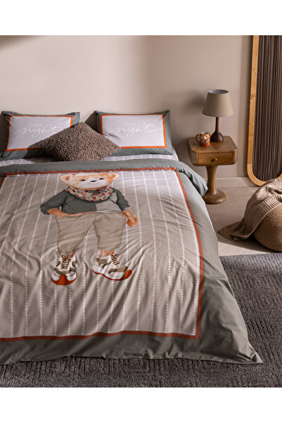 Madame Coco Gizay Ayı Tek Kişilik %100 Pamuk Ranforce Baskılı Nevresim Takımı - Bej