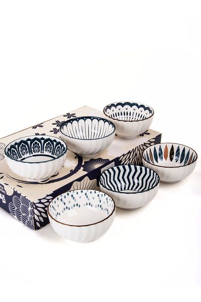 MUKKO HOME Set of 6 Porcelain Bowls 320 ml - Soup, Breakfast, Snack Gift