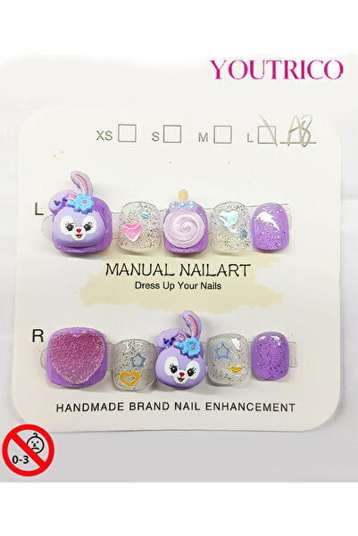 Youtrico أظافر لاصقة للأطفال مصنوعة يدويًا بنسبة 100%، لون أخضر كرتوني، آمنة ...