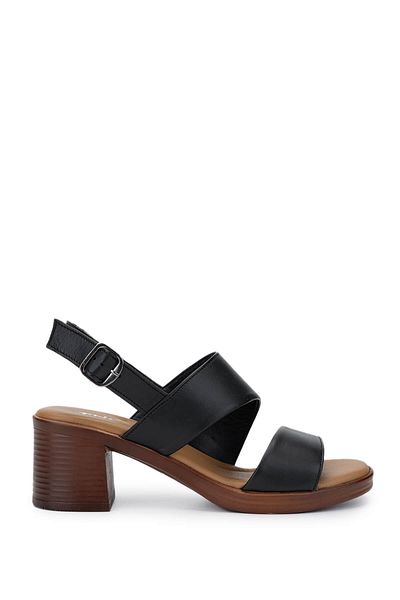 Tamer Tanca Women's Genuine Leather Black Leather Heeled Sandals