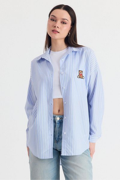 Rays Cămașă oversize cu ursuleț albastru brodat 4689A