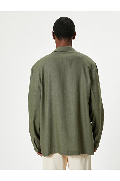 Koton Πουκάμισο Παλτό - Κλασικό Πέτο Λινάρι με Κουμπιά Πόδι Τσέπης