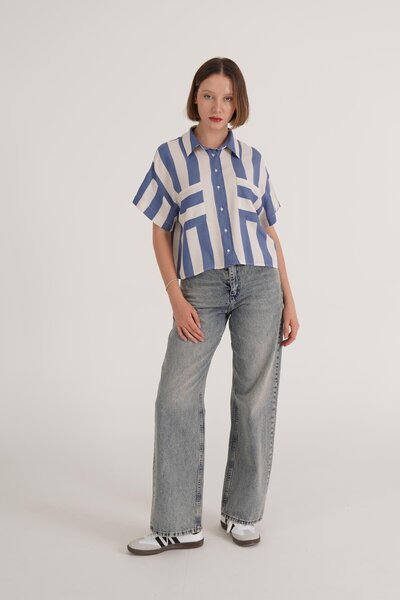 Hipo Trend Cămașă cu mânecă scurtă în dungi Indigo