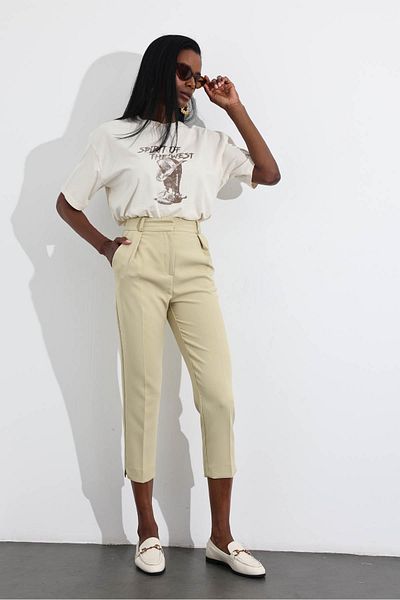 5in1Canpolat Olive Cigarette Fabric Trousers 9796