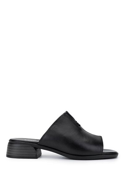 Tamer Tanca Women's Genuine Leather Black Leather Heeled Slippers