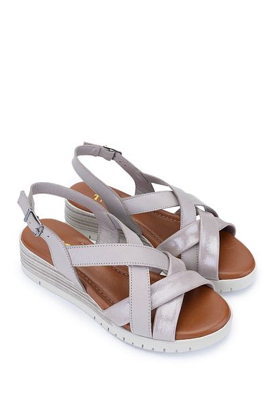 Tamer Tanca Women's Genuine Leather Silver Heeled Sandals