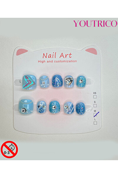 Youtrico أظافر لاصقة للأطفال مصنوعة يدويًا بنسبة 100%، لون أخضر كرتوني، آمنة ...