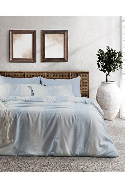 Madame Coco Комплект спално бельо Berthe от памучен сатен - светло синьо