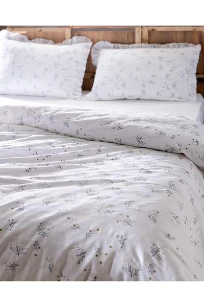 Madame Coco Jules King Size 100% Cotton Ruffle Duvet Cover Set - White