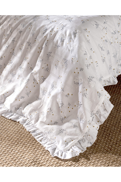 Madame Coco Jules King Size 100% Cotton Ruffle Duvet Cover Set - White