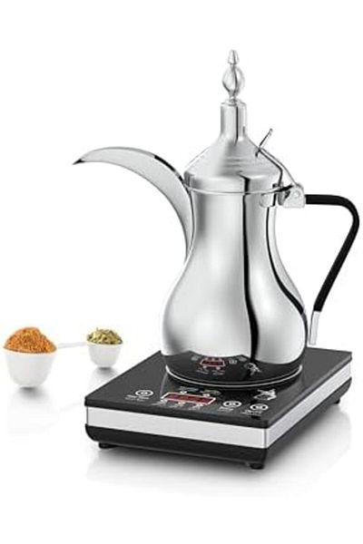 ALSAIF Electric Arabic Coffee Maker 900W with Comfortable Handle, Digital Screen, 0.6L, Silver, E03305
