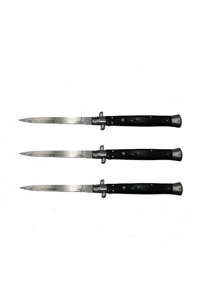 Depox Set de 3 cuțite automate, lamă italiană, stiletto, oțel inoxidabil, 33 cm, teacă inclusă
