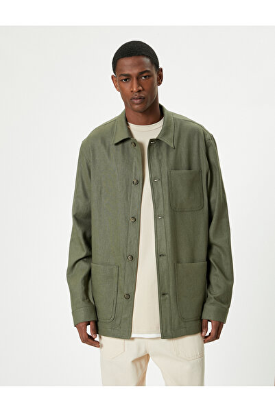 Koton Πουκάμισο Παλτό - Κλασικό Πέτο Λινάρι με Κουμπιά Πόδι Τσέπης