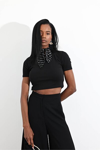 5in1Canpolat Black Crew Neck Lycra T-Shirt 3626