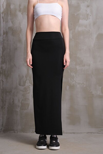 AVAVA Fustă lungă cu fante din material otoman pentru femei