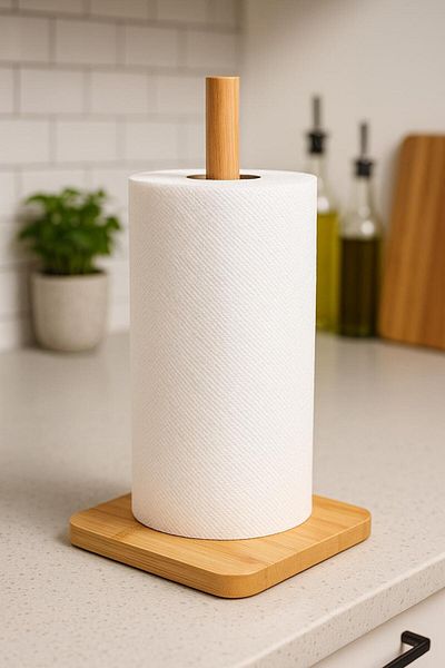 ERKUGO Bamboo Paper Towel Holder, Roll Paper Towel Holder, Decorative Napkin Holder