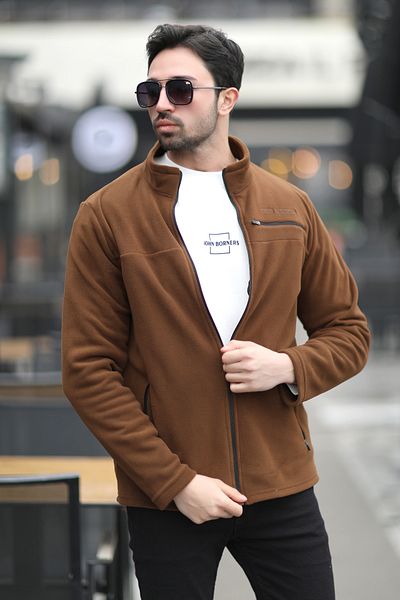 JB John Borners Men's Full Zippered Pocket Detailed Stand Collar Polar Brown - 6054