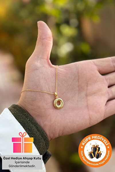 Lucente Jewellery Hediye Kutulu 925 Ayar Altın Gümüş Kaplama 3 Boyutlu Harf Kolye Isim Baş Harfli O Harfi Kolyesi