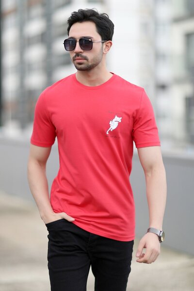 JB John Borners Ανδρικό μπλουζάκι με ψηφιακή εκτύπωση με λαιμόκοψη γάτας κόκκ...