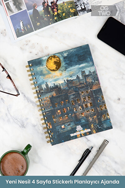 OGTWO Premium Quality 17x24 cm Stickerlı Süresiz Planlama Sert Kapaklı Haftal...