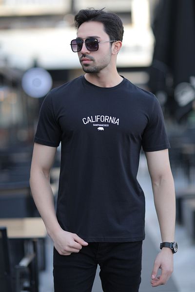 JB John Borners Tricou pentru bărbați cu decolteu California cu imprimeu prin injecție, negru - 2020-2