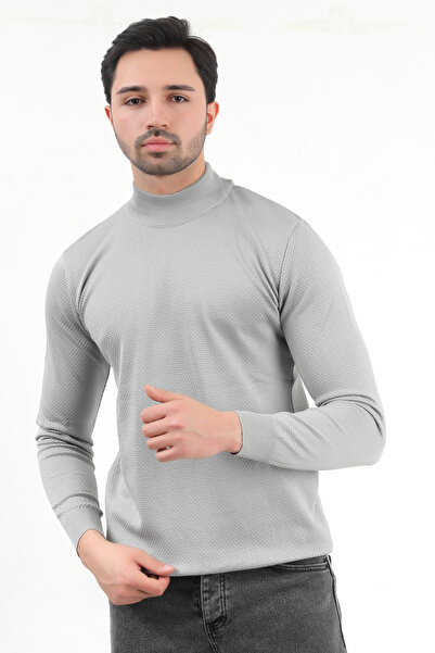 JB John Borners Men's Half Turtleneck Sweater Gray Rice Knit 100% Micro Flament Knitwear - 1045