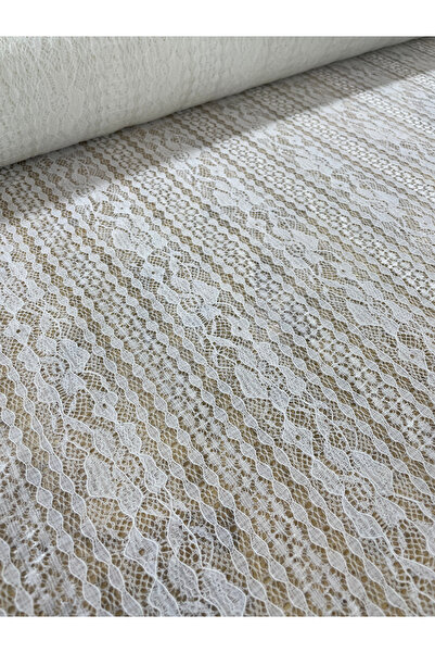 METERİAL Elegant Thin Patterned White Lace Fabric - 1 Meter