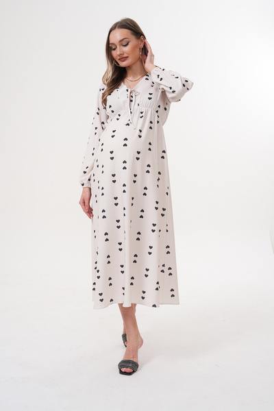 Miss Dünya Lissa Pregnant and Maternity V-Neck Long Sleeve Woven Fabric Dress