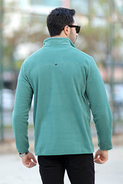 JB John Borners Ανδρικό ψηλός λαιμός Fleece ανοιχτό πράσινο με κέντημα με μισό φερμουάρ, λεπτομερής εφαρμογή - 6001