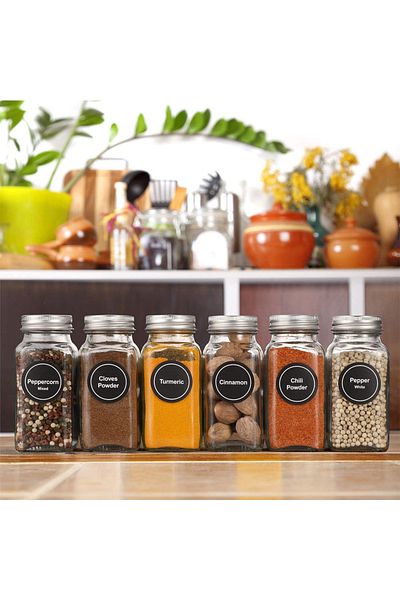 COOYA 24 pcs Spice Jars,4oz Empty Square Spice Containers Set,Food Storage,Silicone Funnel