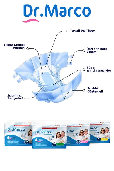DR.MARCO Textile Surface Patient Diapers with Waistband M-Medium Size 30 Pieces