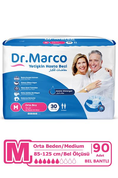 DR.MARCO Textile Surface Patient Diapers with Waistband M-Medium Size 90 Pieces