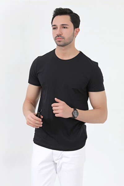 John Borners Men's Black 100% Cotton Slim Fit Slim Fit Crew Neck Basic Single...