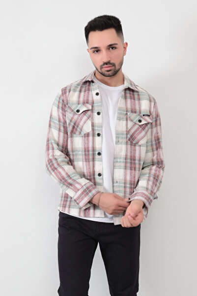 JB John Borners Ανδρικό πουκάμισο ξυλοκόπος ανθρακί-γκρι καρό μαύρη γραμμή με λεπτομέρεια διπλή τσέπη μακρυμάνικο βαμβακερό - 16423