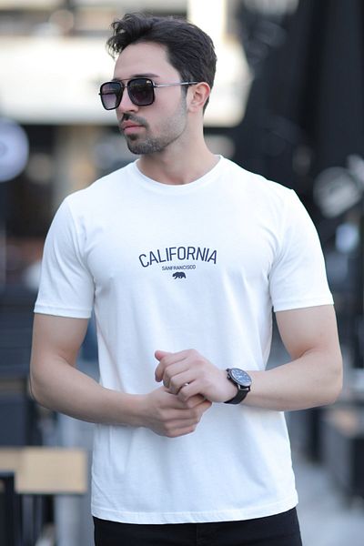 JB John Borners Tricou pentru bărbați cu decolteu California cu imprimeu prin injecție alb - 2020-2