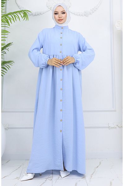 sefamerve Rochie cu mâneci elastice cu nasturi 2024-06 Baby Blue