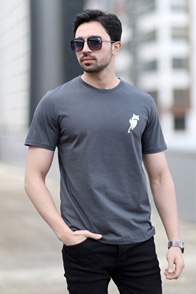 JB John Borners Мъжка тениска с кръгло деколте и дигитален щампа с котка, ант...