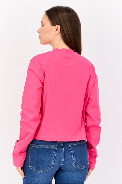Esprit Women Crew Neck Long Sleeve Brand Logo Top, Fuchsia