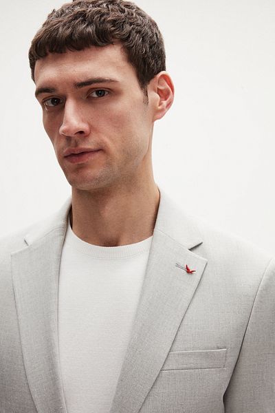 D'S Damat Slim Fit Gray Plain Linen Blended Fabric Jacket