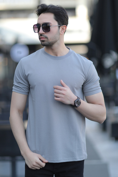 JB John Borners Ανδρικό μπλουζάκι με λαιμόκοψη από βαμβακερό γκρι ανοιχτό - 2639