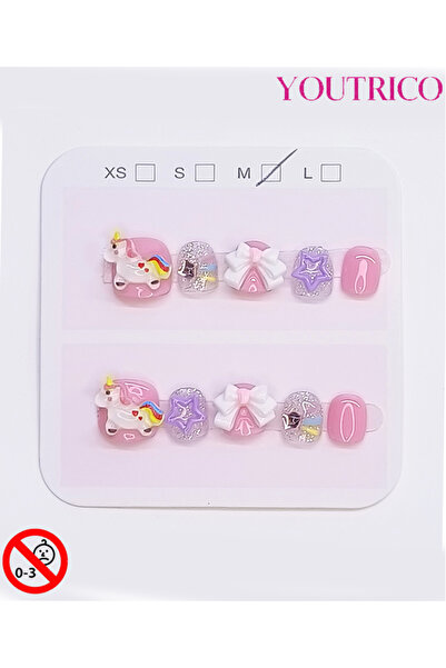 Youtrico أظافر صناعية للأطفال مصنوعة يدويًا بنسبة 100%، لونها أخضر قوس قزح، آ...