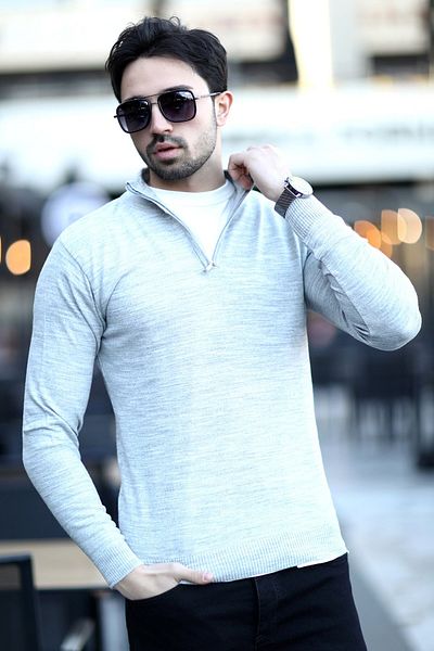 JB John Borners Men's Stand Collar Half Zippered Sweater Gray - 517