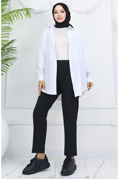 sefamerve Elastic Waist Carrot Trousers 4002-01 Black