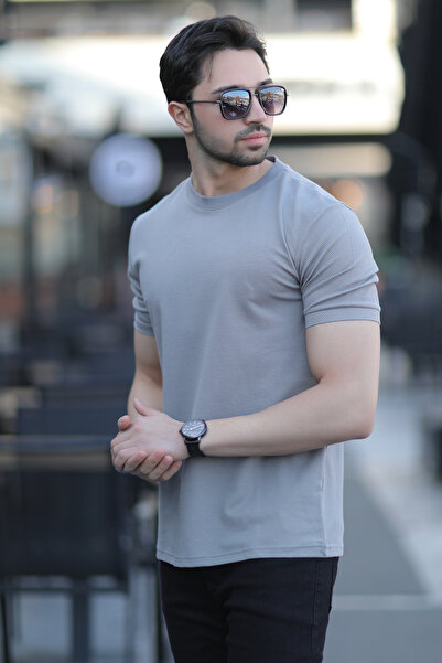 JB John Borners Ανδρικό μπλουζάκι με λαιμόκοψη από βαμβακερό γκρι ανοιχτό - 2639