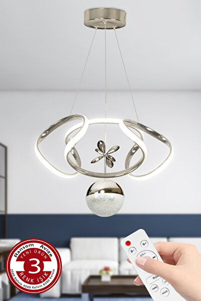 RANSOM 3 Renk Toplu Kumandalı Krom Gümüş Dimmerli Led Avize Dron Ledli Avize