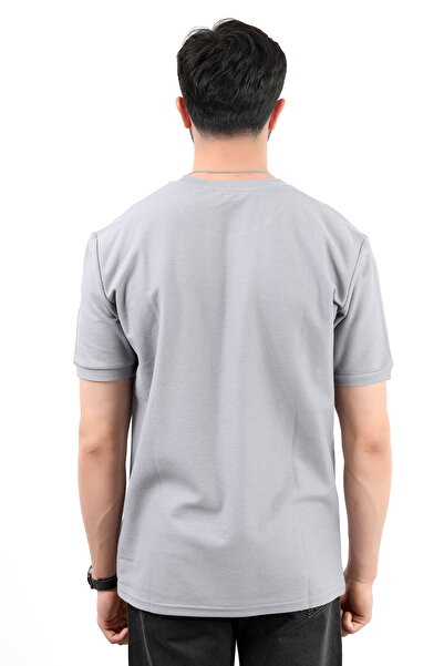 JB John Borners Men's bicycle collar decorated pocket detailed textured t-shirt light grey - 25y 2351