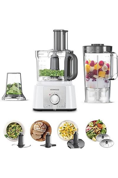 Kenwood محضر طعام، 1000 واط، وعاء سعة 3 لتر، وعاء خلاط سعة 1.5 لتر، مطحنة متعددة، 7 أدوات معالجة، fdp65.400wh