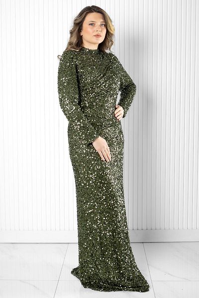 Modaviki Sequin Sequin Evening Dress Khaki Mda2539